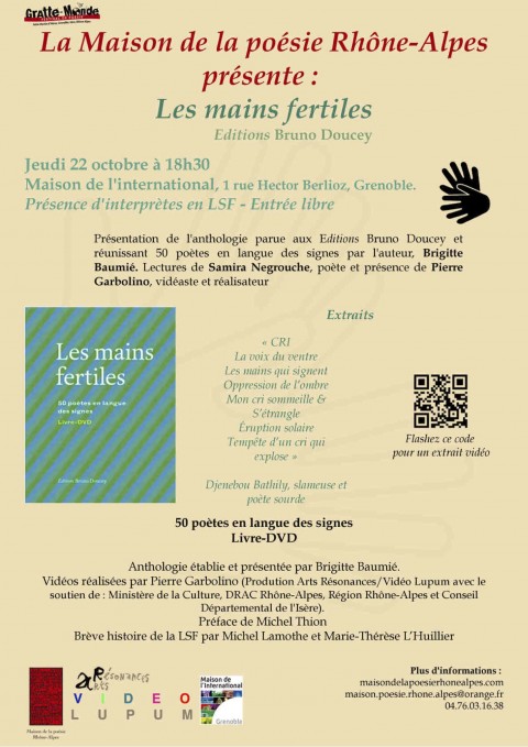 Jeudi 22 octobre, 18h30 : « Les mains fertiles » poèmes en LSF