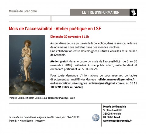 Musée de Grenoble: Atelier poétique en LSF – Dimanche 20 Novembre 2016 à 15h –