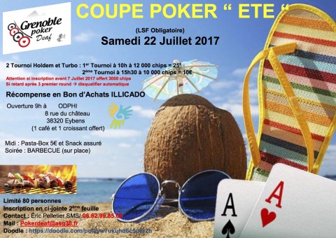Poker Deaf Grenoble: Inscriptions Tournoi Poker du 22 juillet 2017