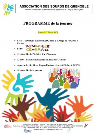 Programme Assemblée Générale du ASG le 17 Mars