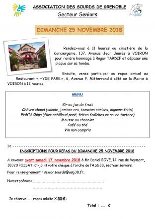 Hommage et Restaurant le 25 Novembre (Secteur Seniors)